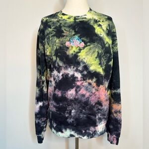 Sz S Blind Rooster Tie Dye sweatshirt pink green colors embroidered front & back